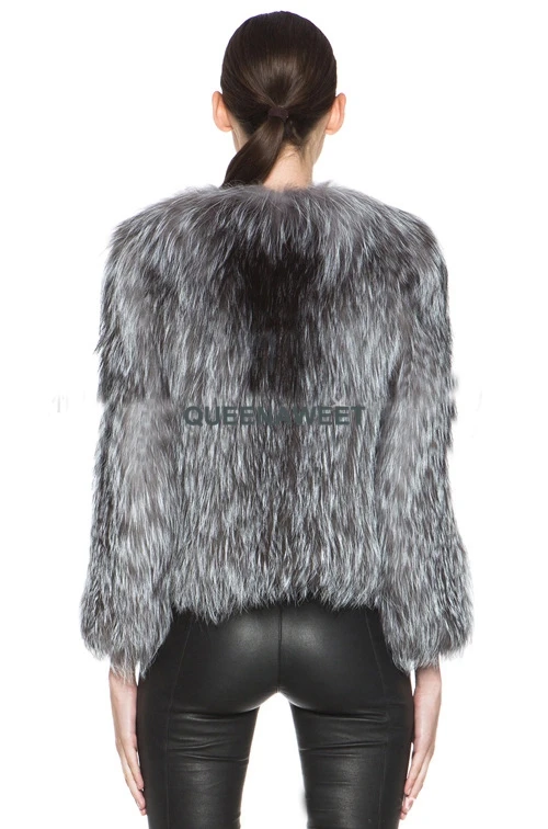 Натуральный Лисий мех, вязаное пальто из меха серебристой лисы, куртка с длинным рукавом, Женское пальто, верхняя одежда