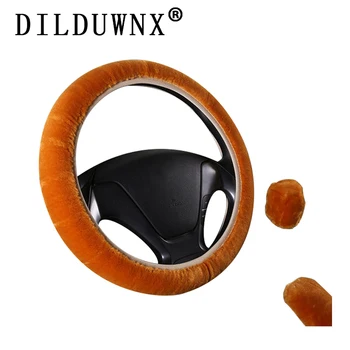 

Winter Car Steering Wheel Cover 16 Colors Universal Handbrake Gear Positioning Three-piece Fur Cover Car Interior Accessories