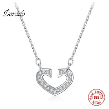 

Dorado 100% 925 Sterling Silver Cutout Heart Embedded Zircon Pendant Necklace Women Party Chain Romantic Best Gift For Girl 2020