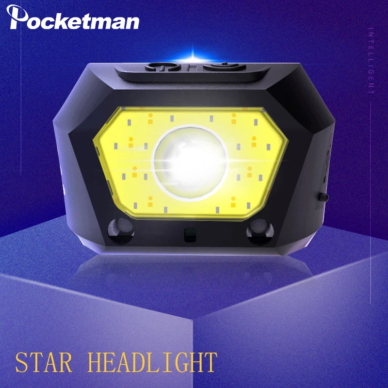 

Powerful star COB LED sensor fishing headlamp camping hands-free flashlight deep waterproof can swim with USB charging battery