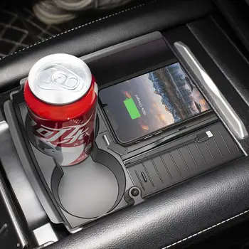 

New Type Mobile Wireless T-box Charging Pad Dock Center Console Storage Box With Cup Holder Charger For Tesla Model S X