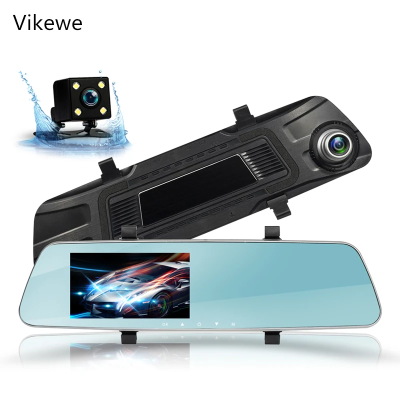 

Vikewe 4.3 Inch Car DVR Camera Dual Lens Video Rear View Mirror Auto Full HD 1080P Driving Recorder Night Vision Dash Cam