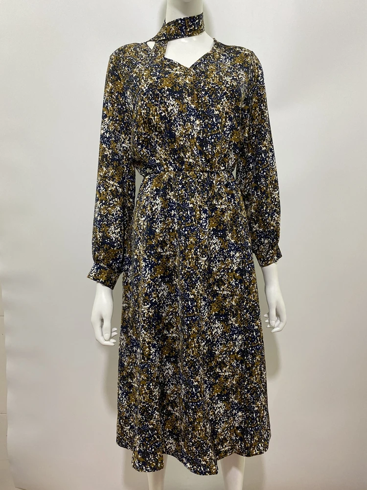 Vintage Print Holiday Boho Dress Women Long Sleeve Robe Femme Autumn Beach Sundress Korean Ladies Fashion Long Dress Vestidos