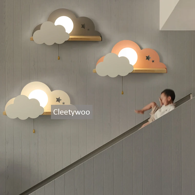 Детская спальня облако светодиодный настенный светильник стеклянный абажур металлический мультфильм мальчики прикроватный светильник детская комната Девушки гостиная бра