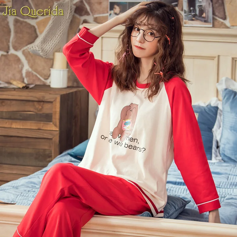 Новые хлопковые пижамы для мужчин и женщин Одинаковая одежда сна в Корейском