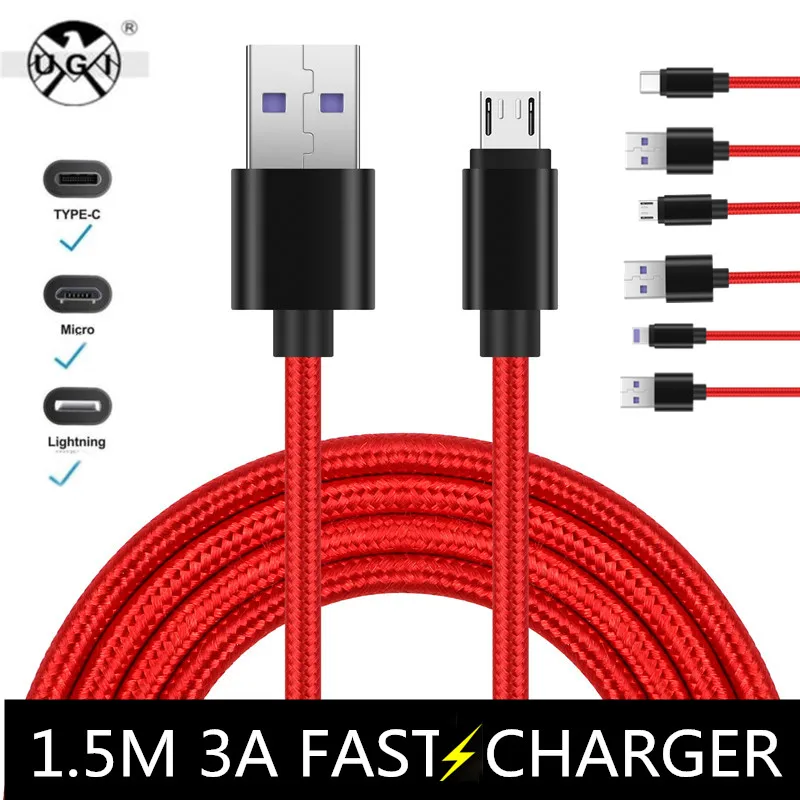 1,5 м Плетеный 4A кабель передачи данных для быстрой зарядки IOS Micro usb type-c для iphone5 6 7 8 9 X XS samsung S6 S7 S8 LG Лот