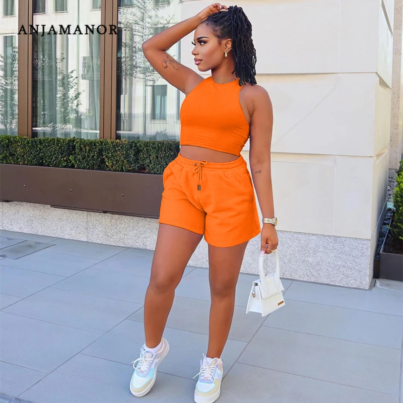 ANJAMANOR Sport Sweat Shorts Sets Wholesale Items Casual Summer Clothes Jogger 2 Piece Sets Womens Outfits Tracksuit  D49-CA27 lingerie set