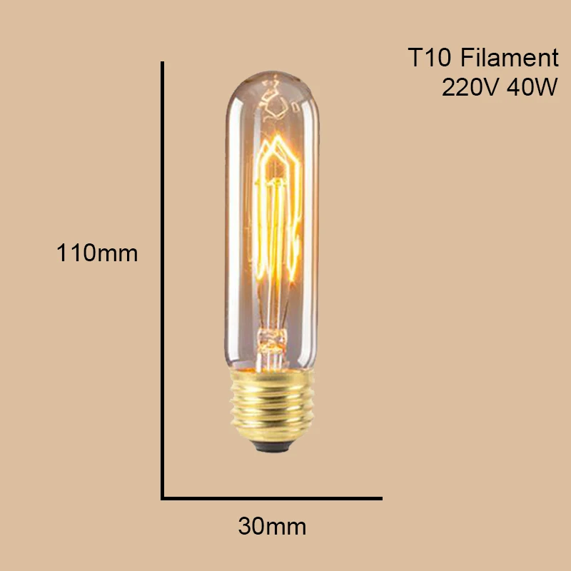 T10Filament ST64 G95 G80 T30 лампочка накаливания Эдисона с затемнением 40 Вт 220 в E27 винтажный светильник Ретро подвесной светильник нить Спираль Промышленный Декор - Цвет: T10Filament