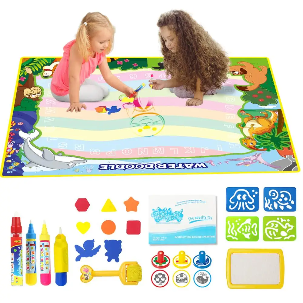 

Big Size Cartoon Animal Magic Water Drawing Mat with 4 Pens & 1 Stamp Set Drawing Book Play Mat Painting Board Educational Toy