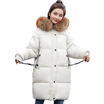 

Hooded With Fur Collar Winter Jacket Women Oversize Cotton Padded Ladies Coat Warm Thicken Long Parka 2019 Fashion Womens