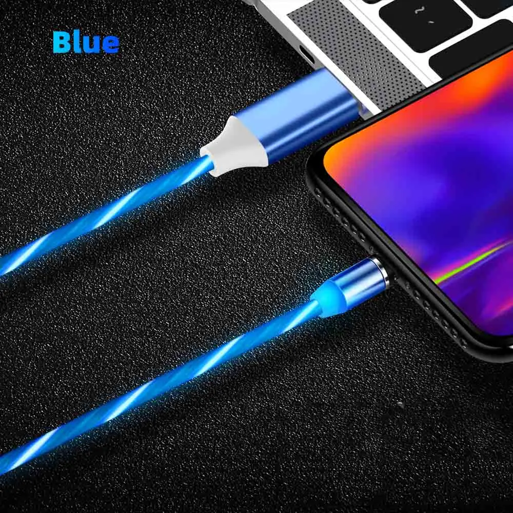 Светодиодный магнитный usb-кабель плавный свет type-C mi cro USB провод для быстрого заряда шнур Магнитная Зарядка для huawei Xiaomi mi samsung S9 S8 - Цвет: Синий