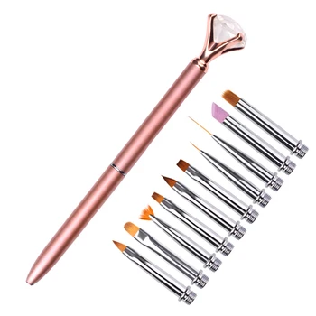 

10in1 Nail Art Rhinestone Painting Brush Set Liner Flower 3D Gradient Dotting Builder Cuticle Remove Acrylic Drawing Pen