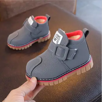 

Brand Winter Snow Boots Leather Children's Boots Thick Fur Boot Black Sneakers For Girls Boys Toddler Shoes