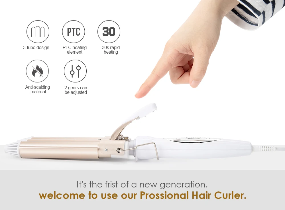 Description Picture 3 of item22mm Triple Barrel Hair Curling Iron Ceramic Hair Curler Professional Hair Waver Tongs Styling Tools for All Hair Types