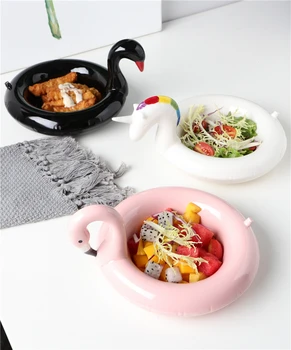 

Ceramic creative snack plate dessert plate salad bowl unicorn flamingo black swan storage dish cute jewelry plate girl gift C414