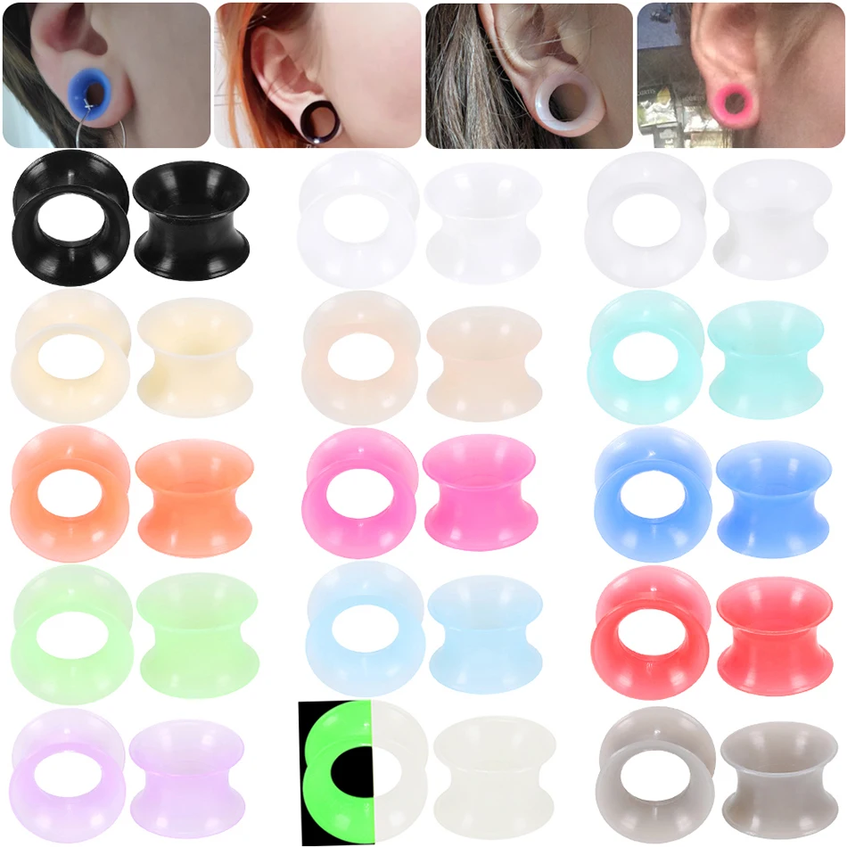 2 pçs/lote plugue de silicone e túnel flexível fino duplo queimado earlet calibres brinco expansão piercing carne túnel corpo jóias