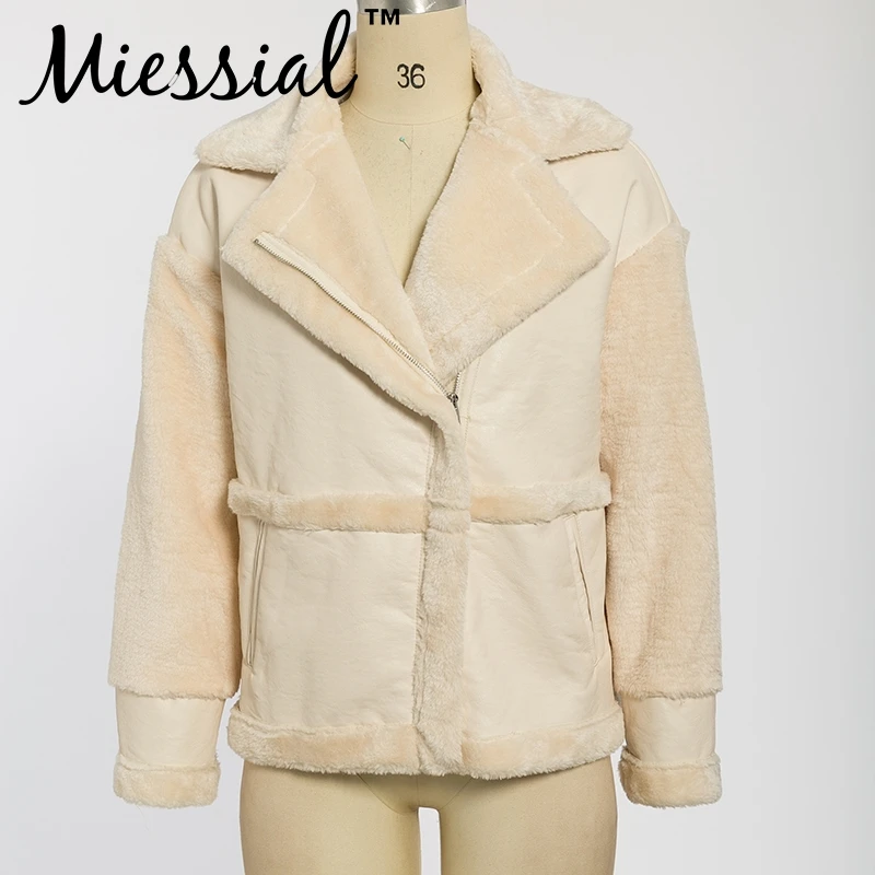 Miessial однотонное повседневное теплое пальто из искусственного меха, Женское зимнее пальто из овчины, модное плюшевое пальто, женская осенняя верхняя одежда, куртка с подкладом