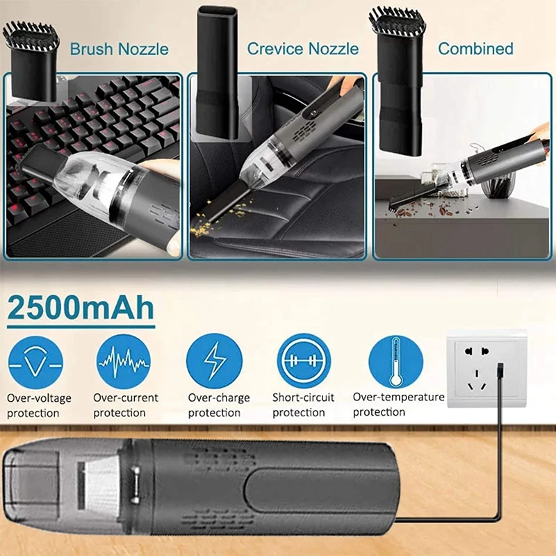US $25.14 Portable Car Auto Wireless Vacuum Cleaner With HEPA FilterSmall USB Cordless Wet Dry Handheld Vacuum For Home Pet Hair