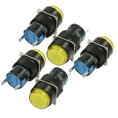 

5 Pcs AC 220V 16mm Yellow Panel Mount Round Indicator Light Signal Lamp