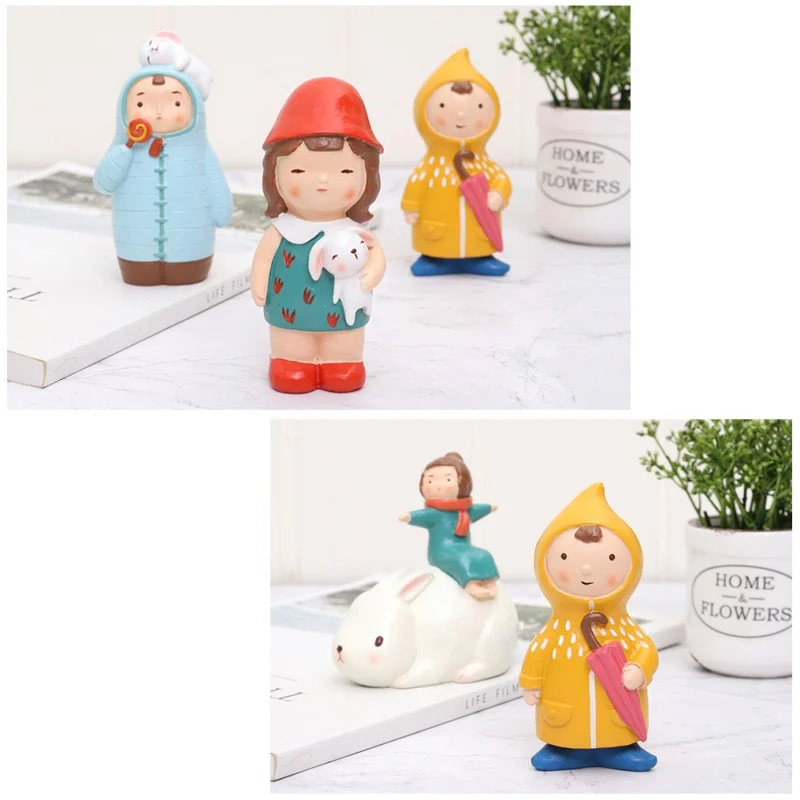 Смола милые животные кролики Куклы Фигурки торт Топпер мультфильм миниатюры фигурки домашний офис автомобиль настольные украшения