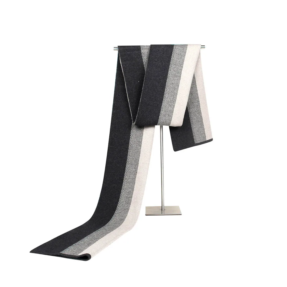 FS Fall Winter Men Scarf White Neck Warmer Cashmere Pashmina Business Simple Striped Neckerchief Head Scarves Foulard - Color: Gray Men Scarf