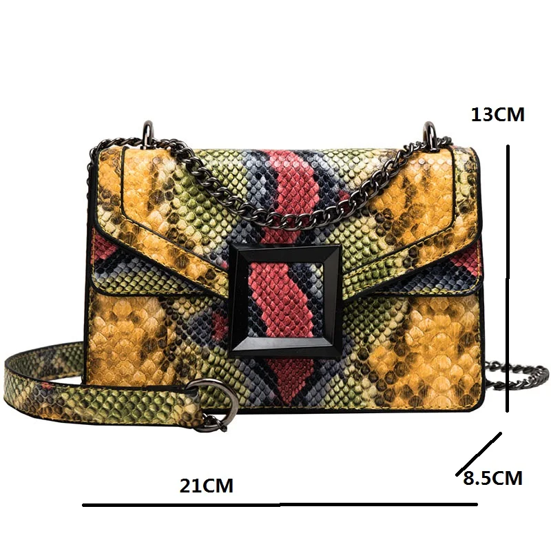 Messenger Bag Serpentine Pattern Crossbody Bag Snake Print Women's Shoulder Bag Stitching Hit Color Chain Small Square Snake Bag