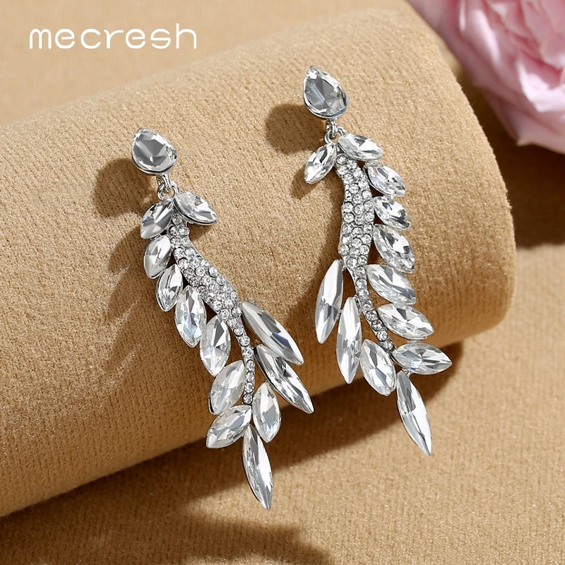 Mecresh массивные листья лоза свадебные серьги Свадебные украшения Очаровательные Кристалл серебро золото роза цвет женские серьги MEH1633