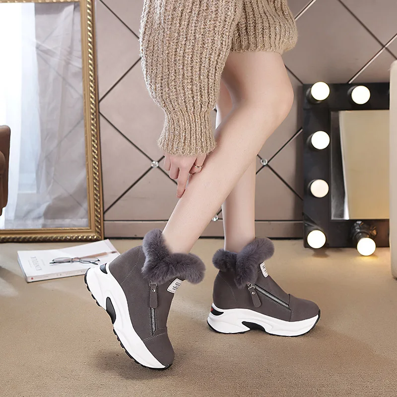 Najtaniej SWYIVY Chunky platforma trampki królik zimowe buty z futrem kobiety śniegowe buty kliny 2019 kobieta czarne dorywczo krótkie botki ciepłe