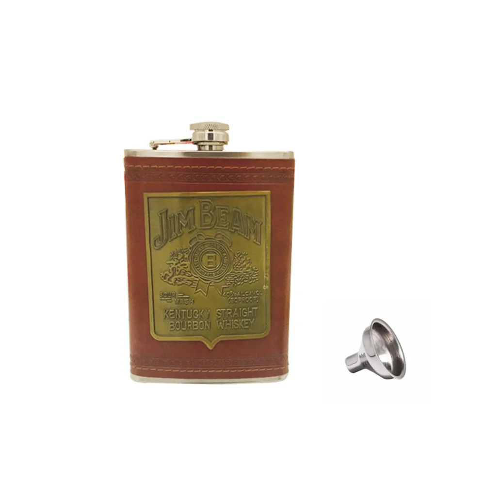 9oz jim Мини 9 унций водка Флагон 18/8 Спиртовка из нержавеющей стали фляга для спиртных напитков с виски Воронка красная обернутая искусственной кожей - Цвет: 9oz jim