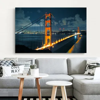 Pósteres e impresiones de puente de San Francisco por la noche, arte de pared, Cuadros de lona para sala de estar, Cuadros decoración Dormitorio
