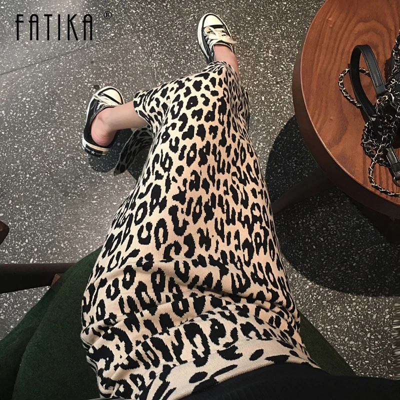 Fatika женские разрез юбки леопарда трикотажные Slim Fit 2021 сексуальная обувь