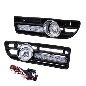 

2Pcs Car Front Lower Bumper Fog Light Cover Grille with LED DRL for VW Bora Jetta MK4 1999-2007