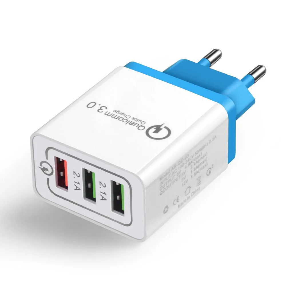 Универсальный 18 Вт USB quick charge 3,0 5V 3A для iPhone X 7 8 EU US Plug, быстрое зарядное устройство для мобильного телефона Samsug s8 s9 huawei - Тип штекера: blue