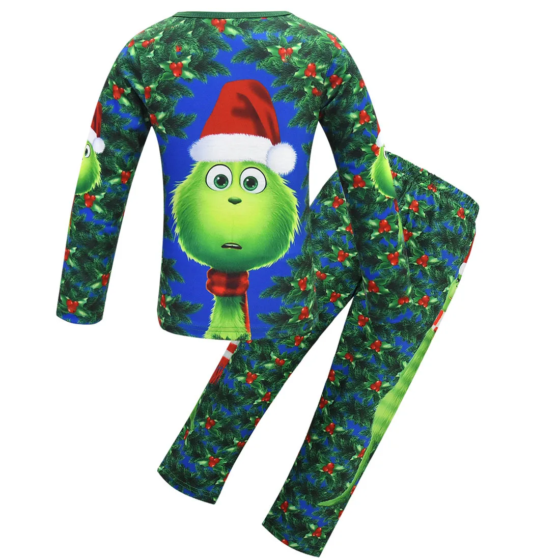 Детский карнавальный костюм Grinch, пижама с маской+ шарфом+ перчатками, домашний комплект для мальчиков, Рождественская одежда, одежда для сна для мальчиков, одежда для сна