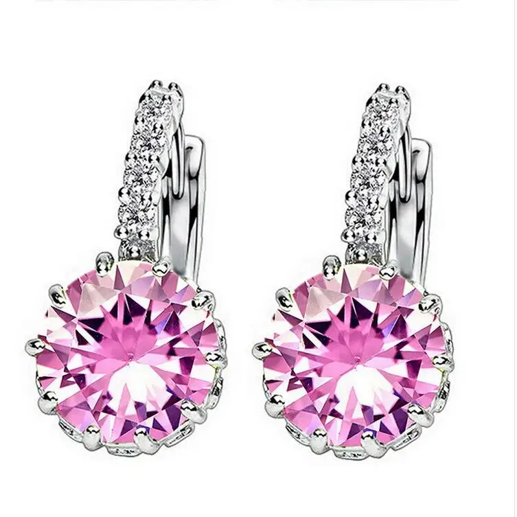 Stainless steel 9 Color White Pink Brand Color Purple Zircon Earrings For Women Crystal Stud Earring Fashion Wedding Jewelry - Image 3