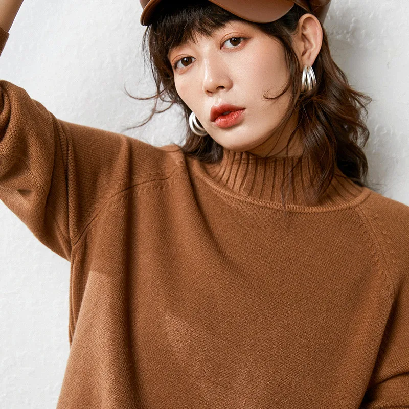 

LHZSYY 2019 Autumn Winter New Women's Knit Sweater Solid Color High collar Large size Pullover Soft Warm Female Bottoming shirt