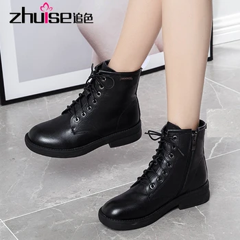 

Martin boots women's 2020 new winter short boots British style thick-soled leather autumn and winter plus velvet flat winter