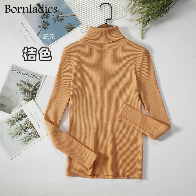 Bornladies 2021 Basic Turtleneck Women Sweaters Autumn Winter Tops Slim Women Pullover Knitted Sweater Jumper Soft Warm Pull Orange