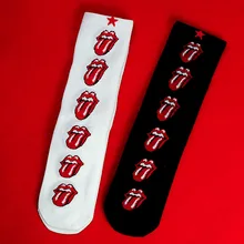 Хлопковые носки до середины икры для взрослых, прямые носки, с изображением лица, с большим ртом, темно-алые и красные губы, мягкие