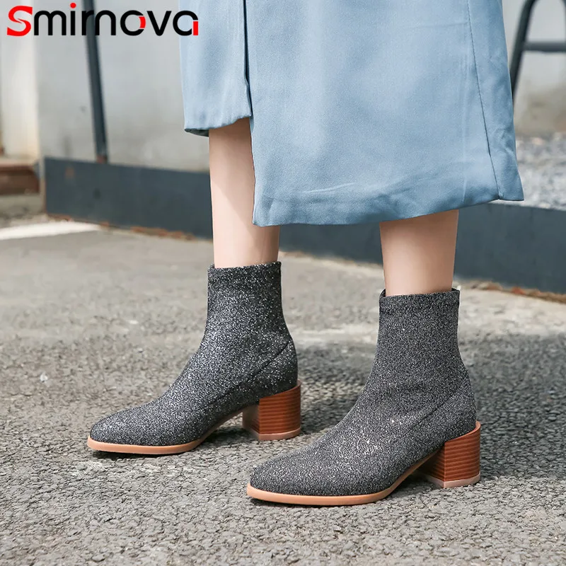 

Smirnova big size 34-43 fashion ankle boots slip on Leopard Print ladies prom boots square heels autumn winter boots 2020 new