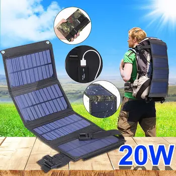 

Folding 20W Solar Panel 5V Portable Solar Cell Foldable Waterproof USB Port Charger Mobile Power Bank for Phone Battery Outdoor