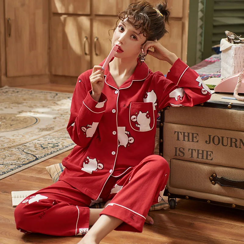 

6111 # Mirror Cat Cardigan CH High Quality Pure Cotton Long Sleeve Sweet Pajamas Tracksuit Two-Piece Set