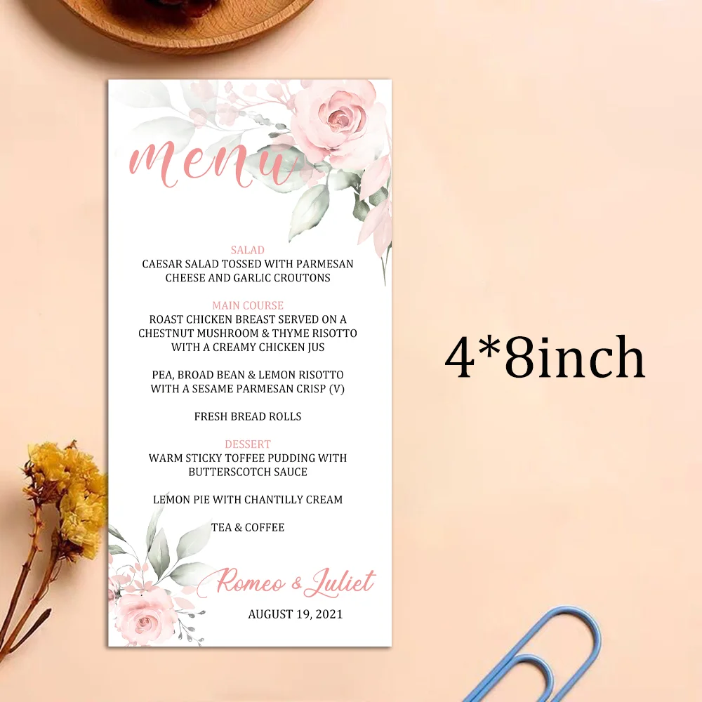 Delicate Wedding Menu Blush Floral Menu Cards Baptism Menu Blush Pink Floral Wedding Shower