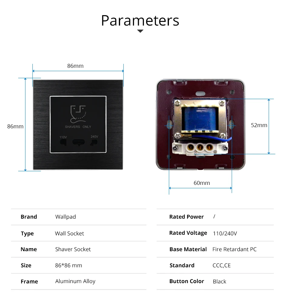 Tomada de barbear wallpad luxo cetim metal