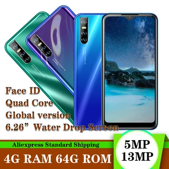 

Y6 android smartphones MTK Water Drop screen Quad core 13MP 4G RAM 64G ROM IPS 6.26 inch mobile phones celular Face ID unlocked