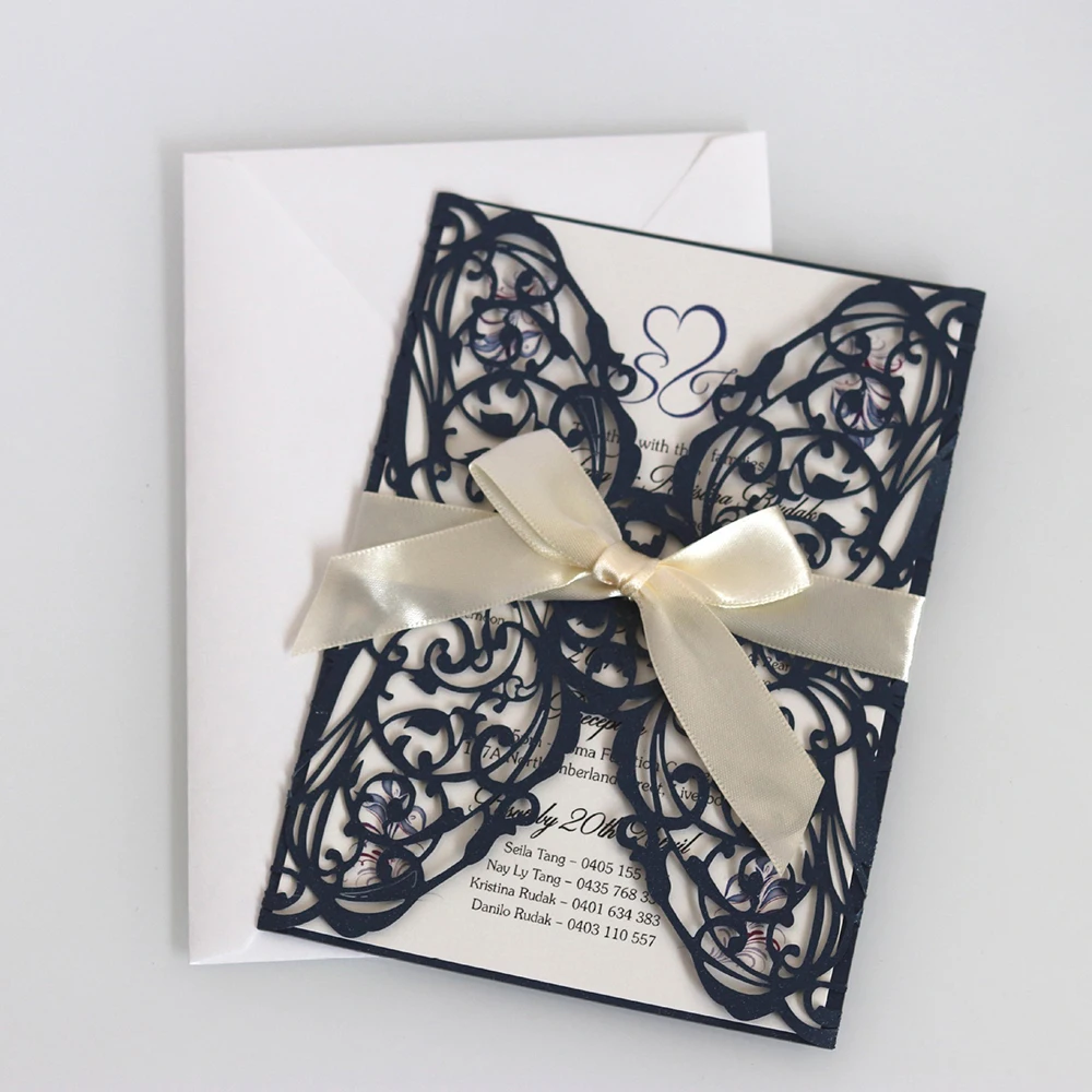  10pcs Wedding Invitations Lace Pattern Cards Laser Cut Paper Cards Announcement Greeting Postcards  - 4.00044E+12