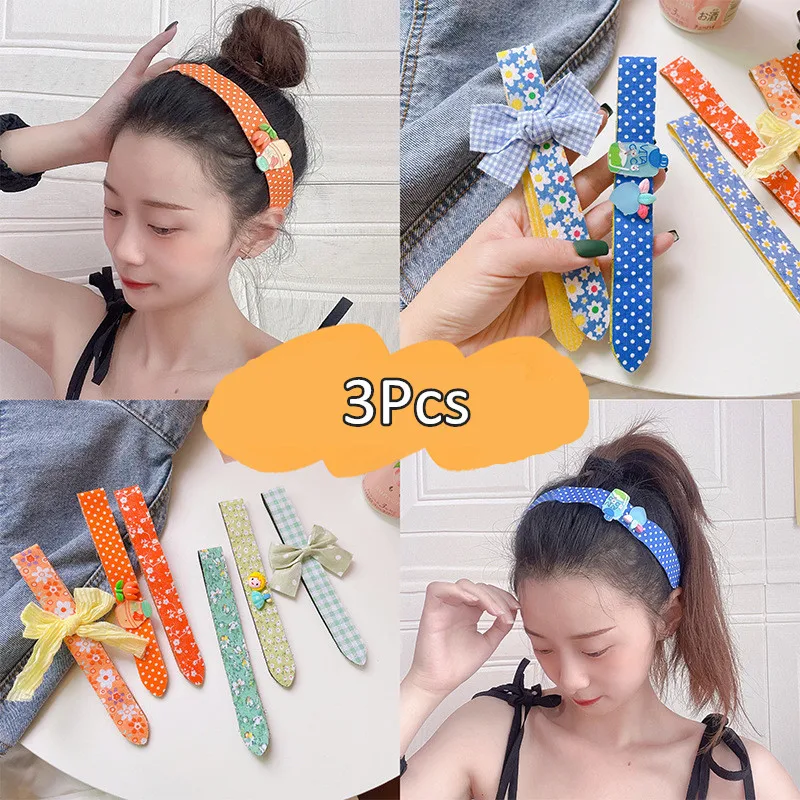 3Pcs Girls Colorful Hair Sticker Headband Floral Bowknot Magic Hair Paste Clip Fringe Hair Bang Barrette Sweet Hair Accessories 3pcs set floral dried