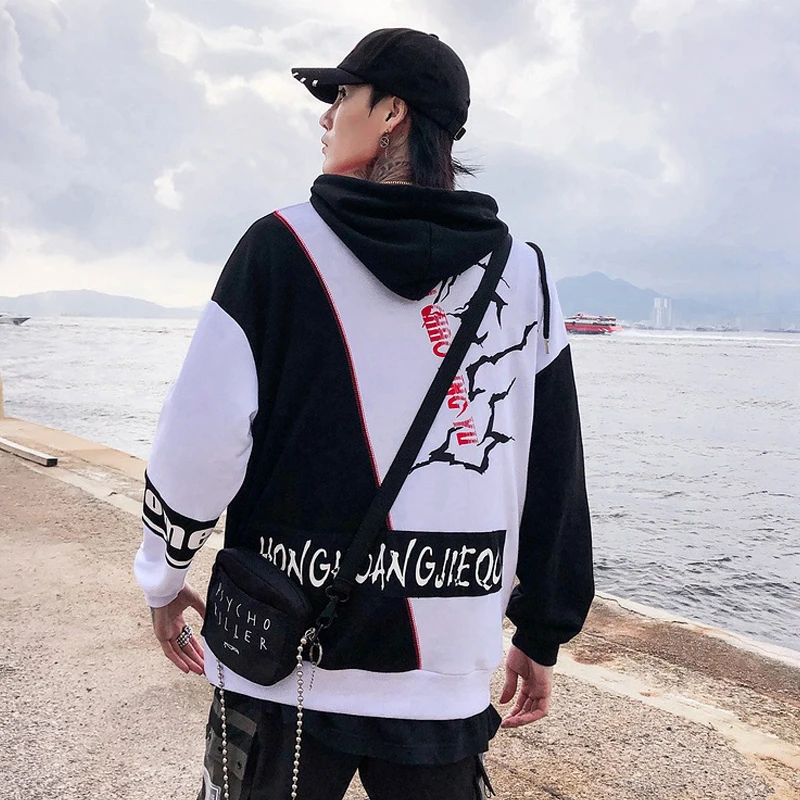 Япония уличная Женская X печать толстовки шарнир хип хоп стиль Swag Tyga Sudadera Hombre оверсайз черный белый хлопок