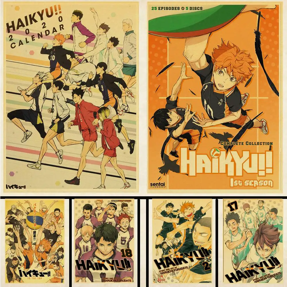 Japanese Cartoon Haikyuu Poster Volleyball Boy Art Painting Kraft Paper Prints Wall Sticker for Room Decoration Retro poster