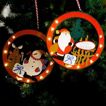 

1Pc Creative Santa Clause& Snowman Wooden Painted With Lights Christmas Pendants Ornament For Christmas Tree Ornaments Decor